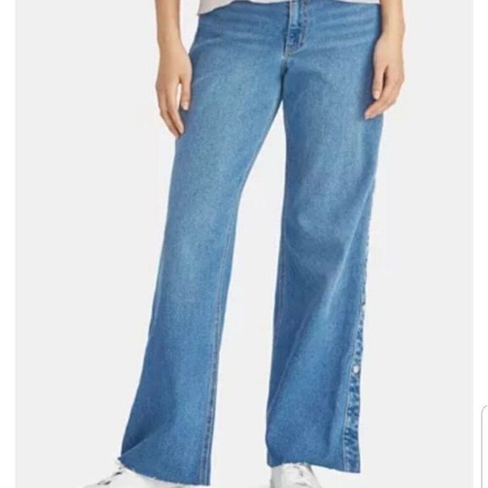 Rachel Roy High-Rise Wide-Leg Denim Jeans With Snap Button Side Closures Sz 32